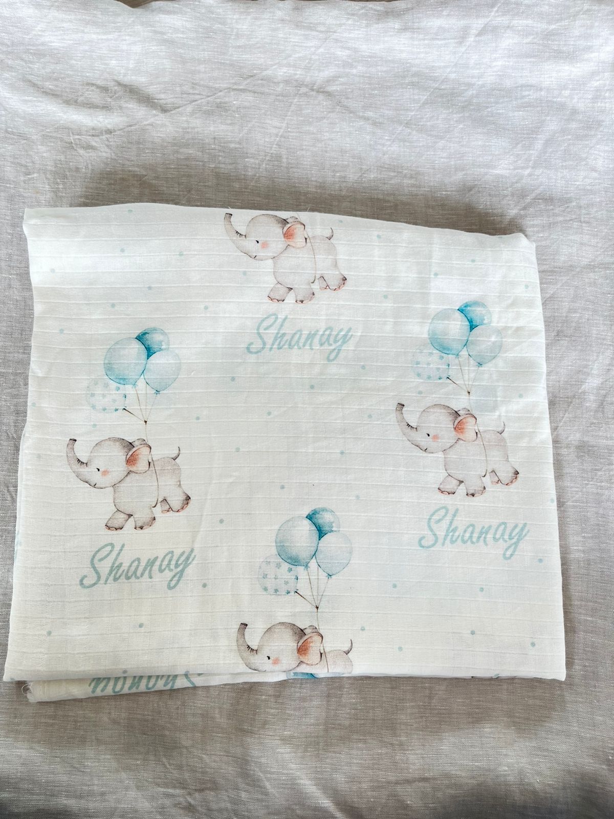 Elephant And Balloons Shanay Name Swaddle